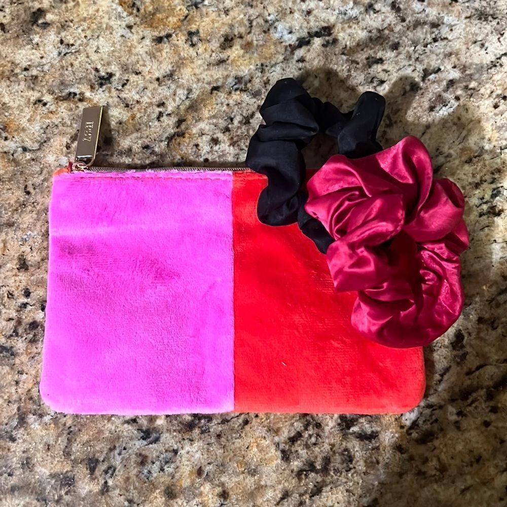 BRAND NEW 2 Hair Scrunchies and Makeup Case Small Makeup Case- Unused Hair Band